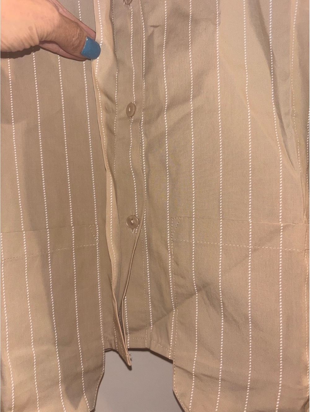 NWT PrettyLittleThing Stone Pinstripe Cropped Shirt US 10 UK 14 EU 42 - Picture 4 of 7